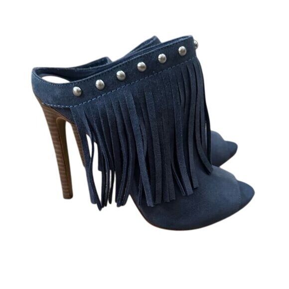 Guess Shoes Ara Studded Fringe Mule Slides Peep Toe Sandals Heels Size 6.5 - Picture 1 of 9